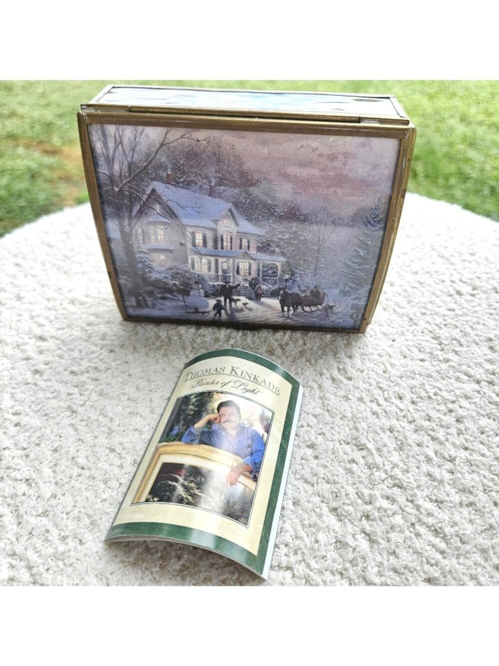 Thomas Kinkade Enesco Beveled Glass Brass Jewelry Box Trinket 90s Home Holidays